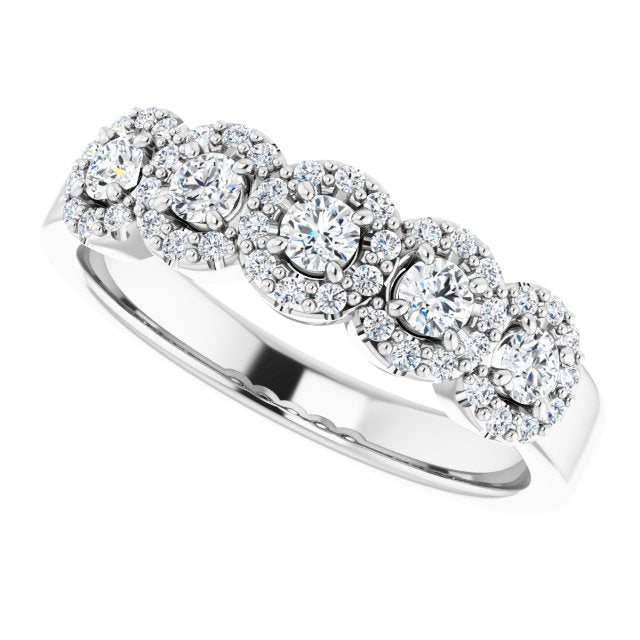 0.50 ct. Round Cut Diamond 5 Stone Halo Wedding Band-VIRABYANI